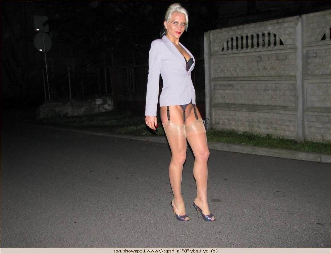 12P Leggy german milf in silk stockings posing in public