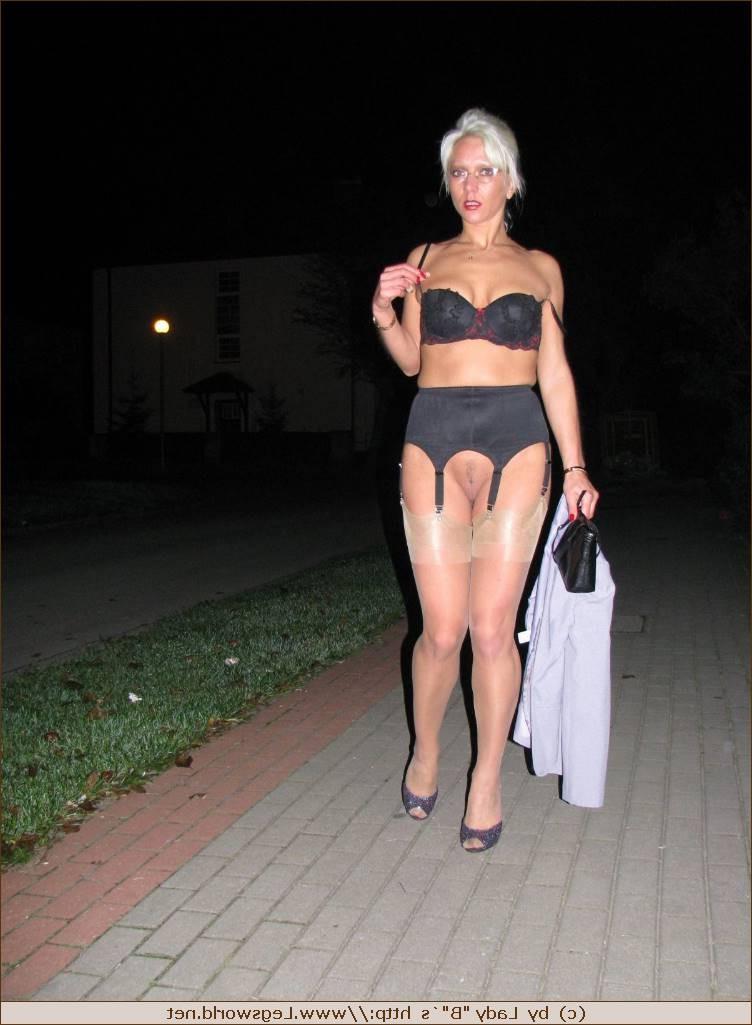12P Leggy german milf in silk stockings posing in public