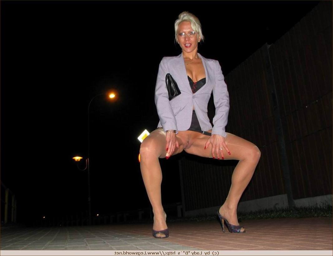 12P Leggy german milf in silk stockings posing in public
