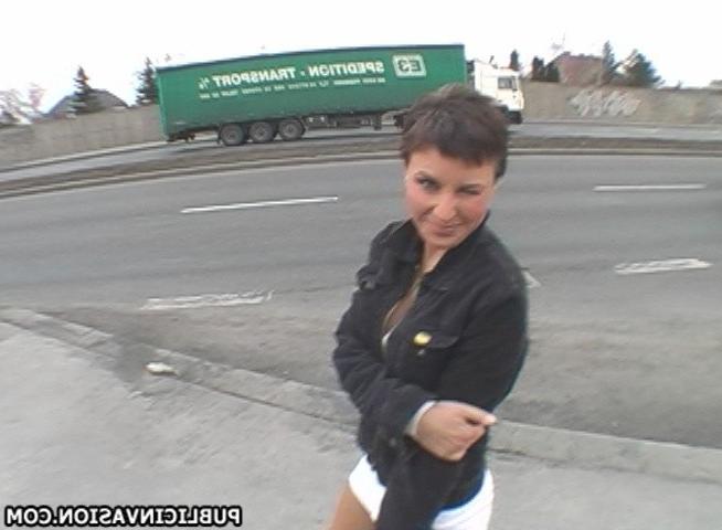 16P cutie with juggly juggs bends over and gets upskirt treatment