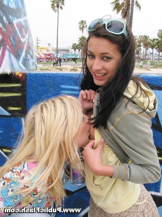 16P Two Cute Chicks Flashing Nudity Outdoors in Public