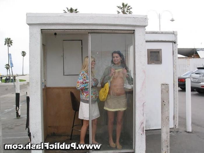 16P Flashing Blonde and Brunette Duo Bare Tits Ass n Pussy in Public