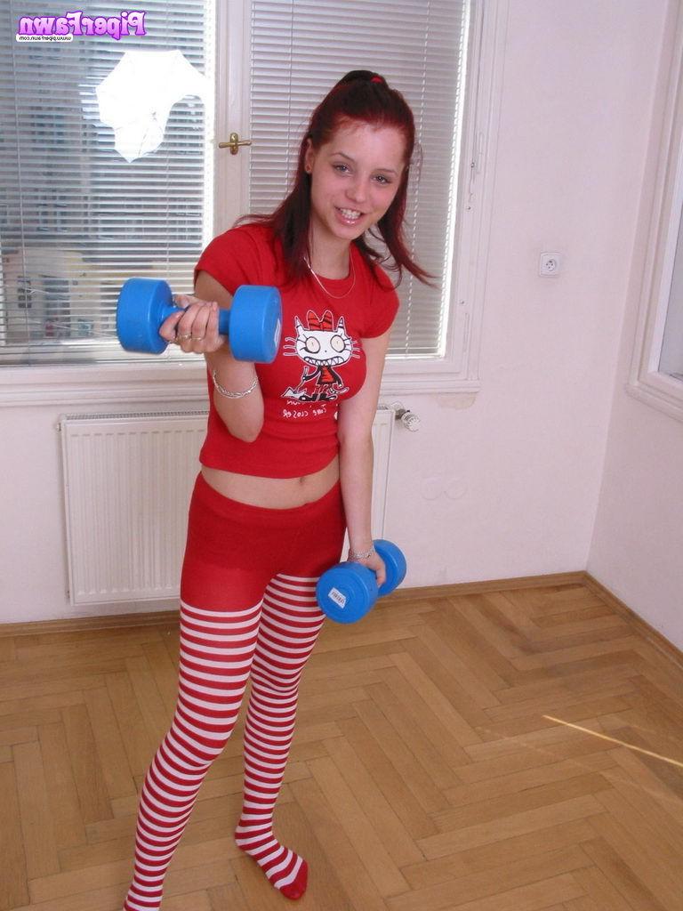 15P Busty redhead teen working out
