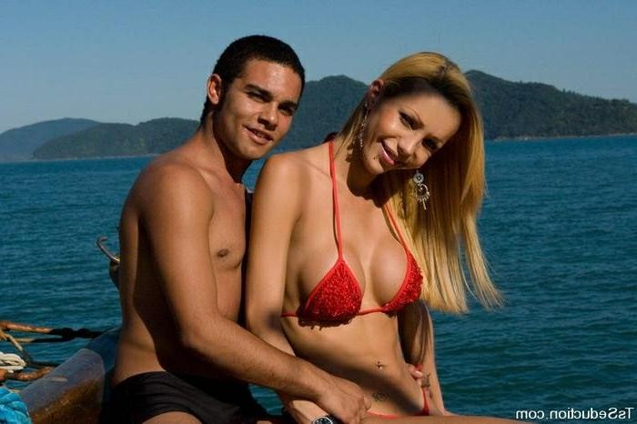 16P Blonde tranny in bikini dominating a male