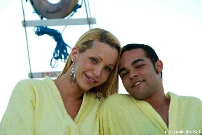 16P Blonde tranny in bikini dominating a male