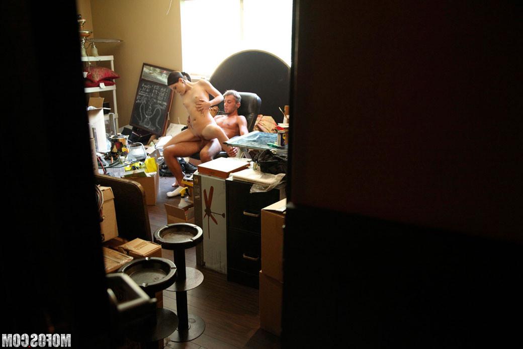 15P Cute brunette chick being spied while fucks a hard cock