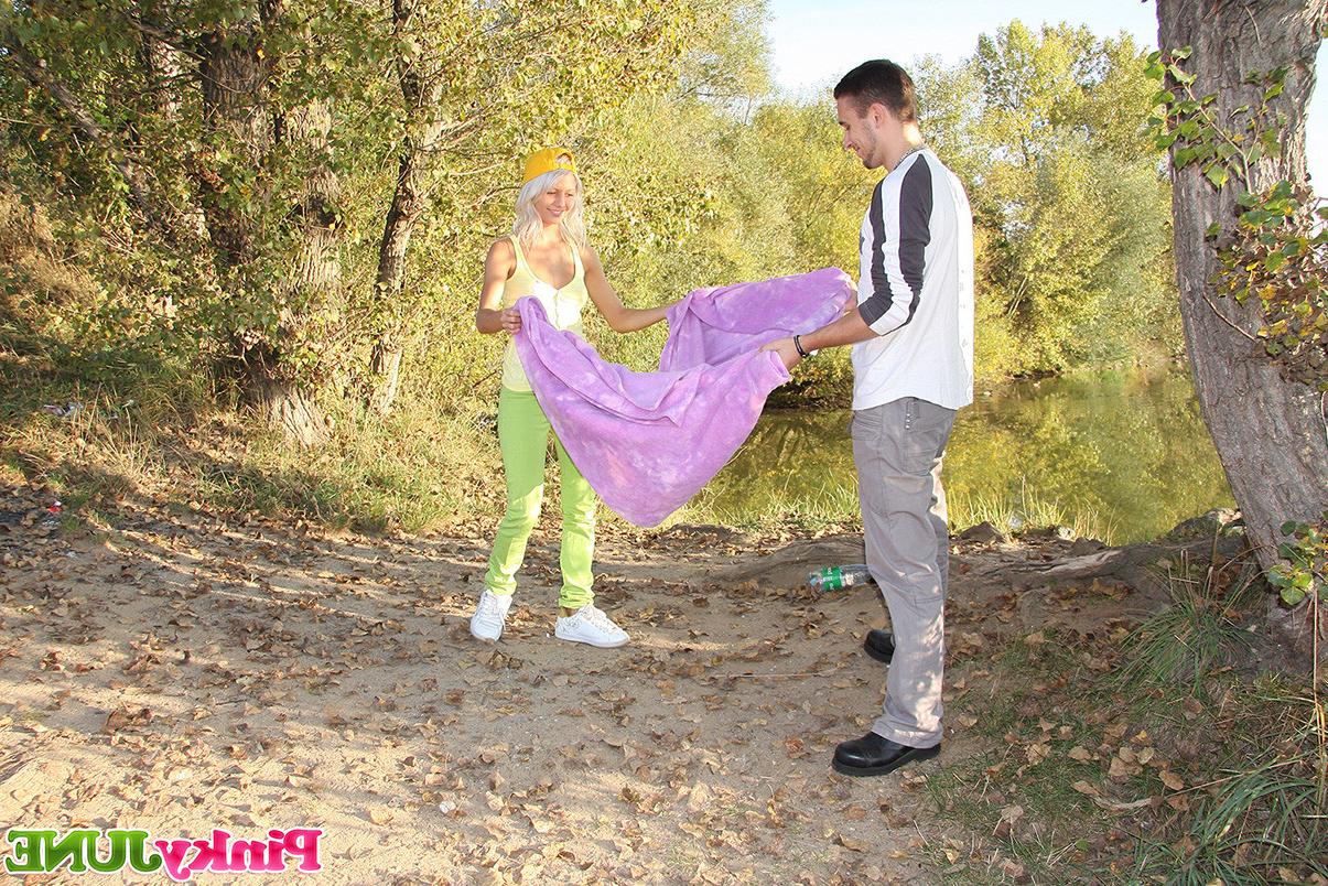 15P Blond Czech teen Pinky June loves fucking hard outdoors