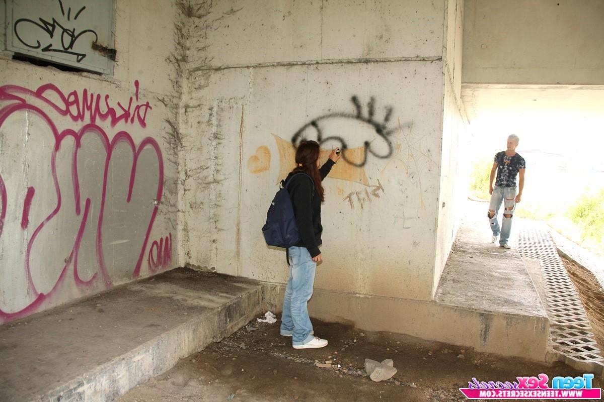 14P Horny hot teen couple sucking and fucking under a bridge