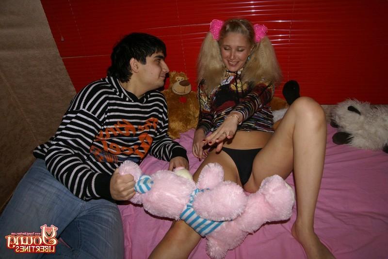 16P Tight blonde teenie fucks and sucks for jizz on her small tits