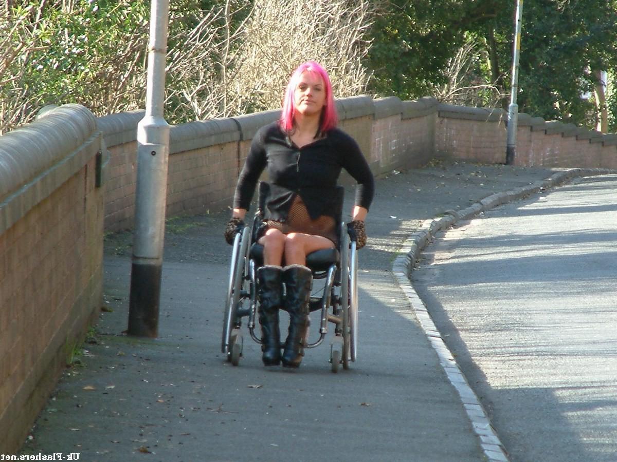 16P Disabled public nudity and pussy flashing by redhead Uk babe Leah Caprice showin