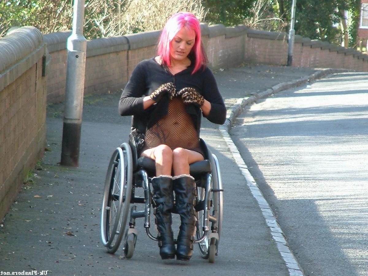 16P Disabled public nudity and pussy flashing by redhead Uk babe Leah Caprice showin