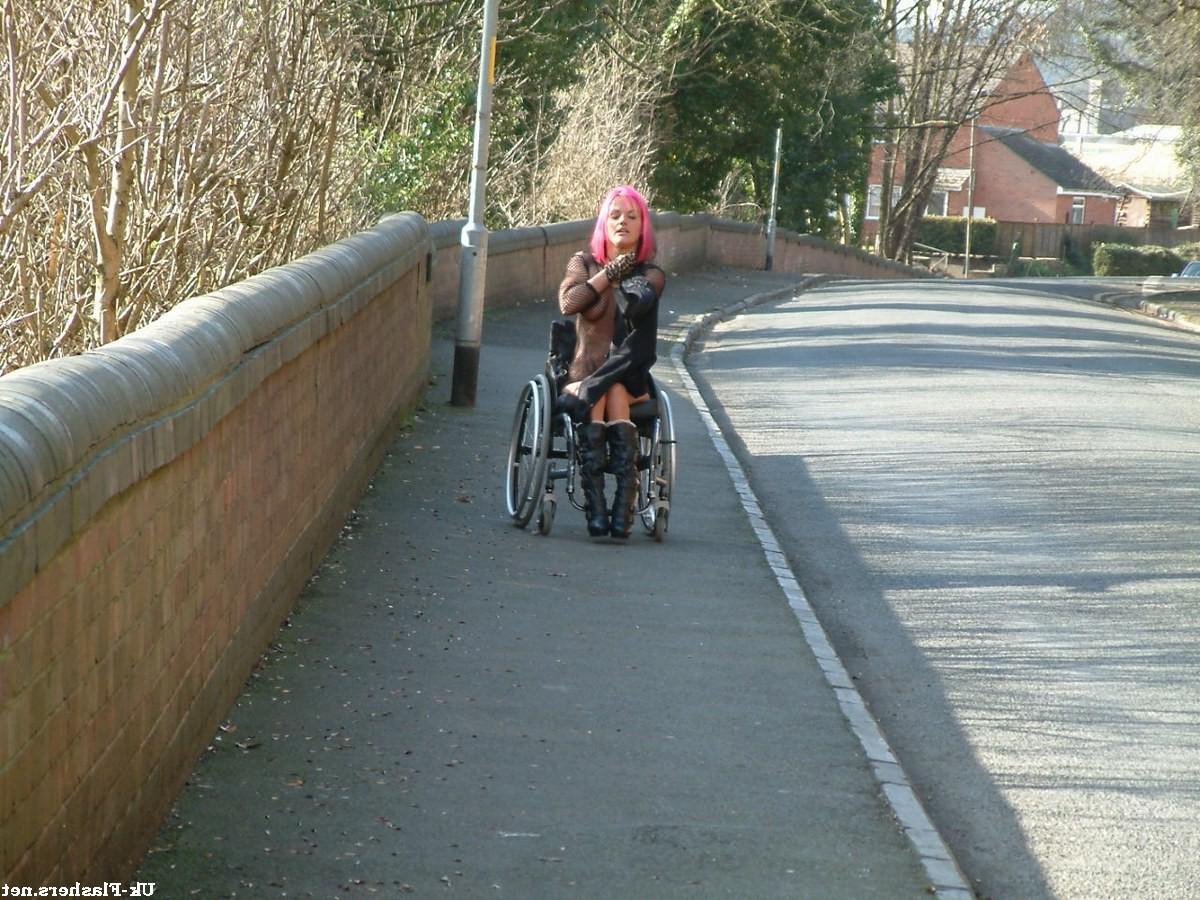 16P Disabled public nudity and pussy flashing by redhead Uk babe Leah Caprice showin