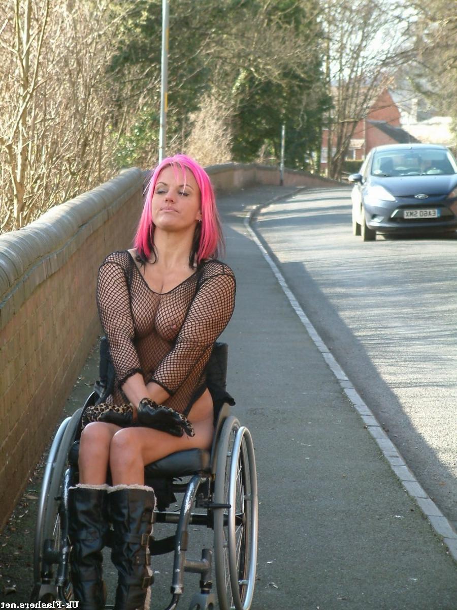 16P Disabled public nudity and pussy flashing by redhead Uk babe Leah Caprice showin