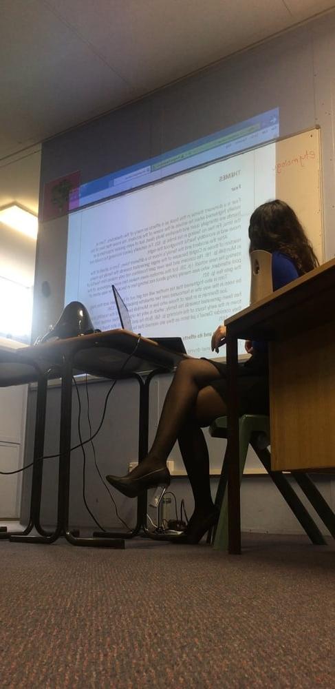 10P Hot teacher with sexy legs and feet in high heels