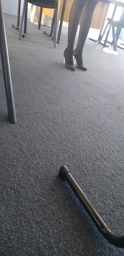10P Hot teacher with sexy legs and feet in high heels