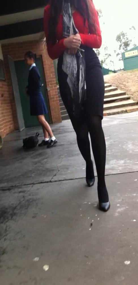 10P Hot teacher with sexy legs and feet in high heels
