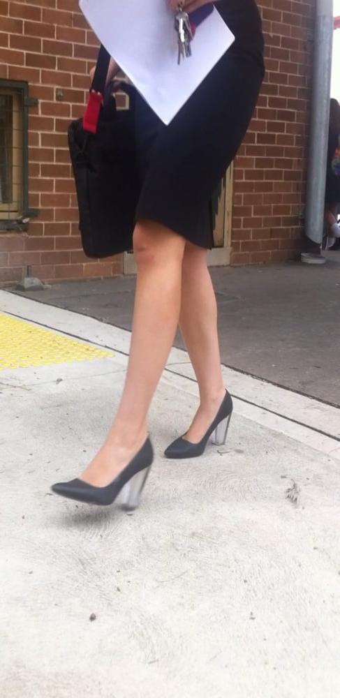 10P Hot teacher with sexy legs and feet in high heels