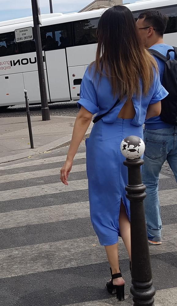 15P vpl, cute asian in blue dress