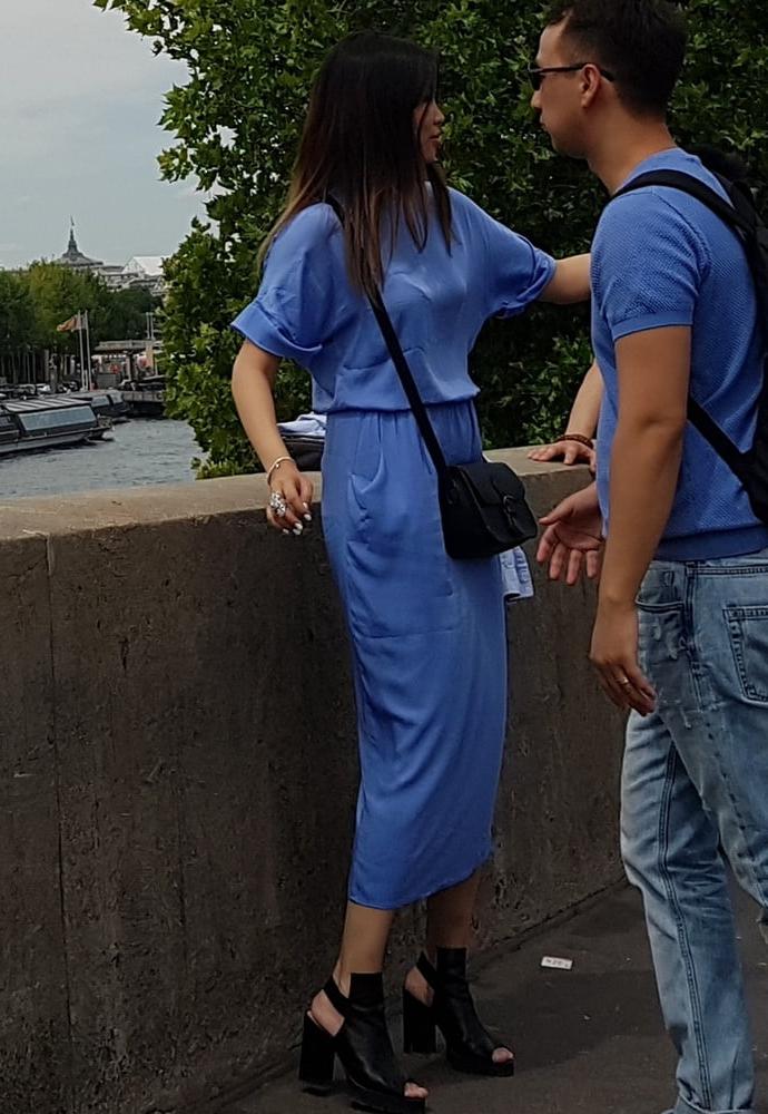 15P vpl, cute asian in blue dress
