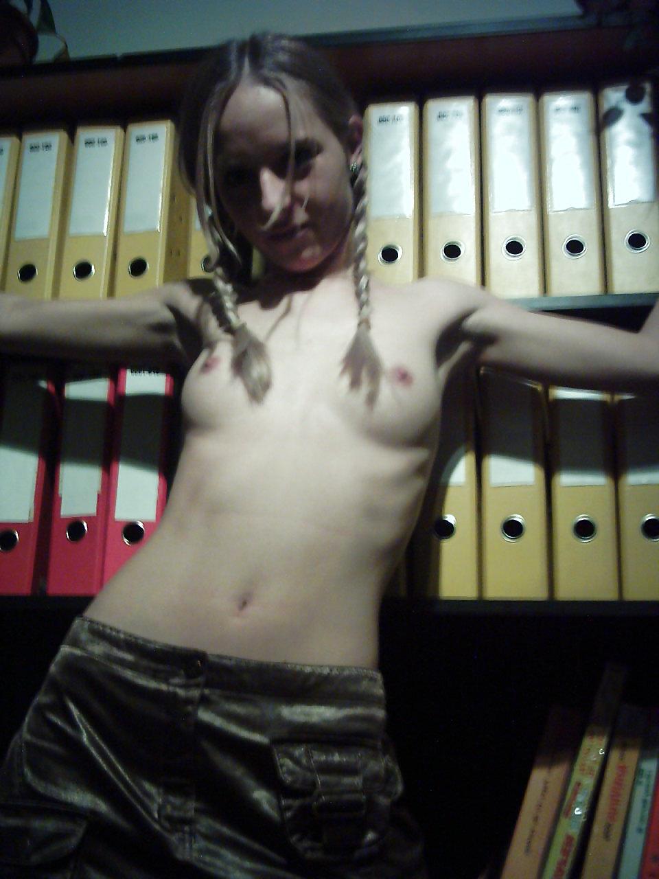 25P Cute blonde teen office fun
