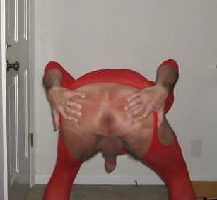 17P Sissy Slut Struts in Her Red Body Stocking