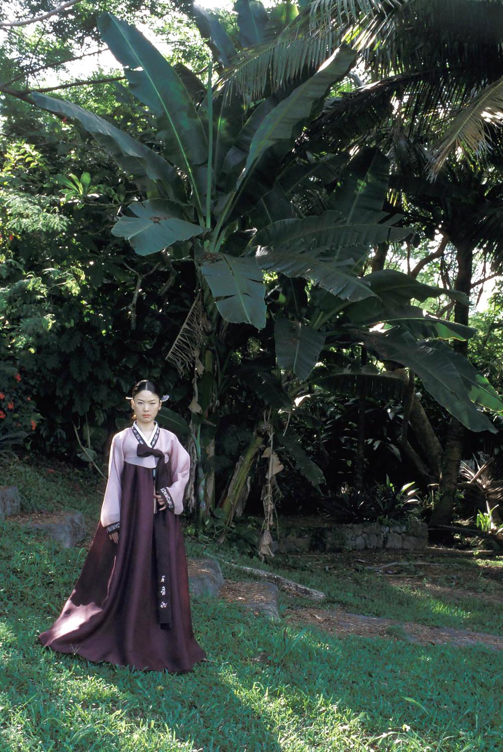 11P Korean hanbok girl nude in park