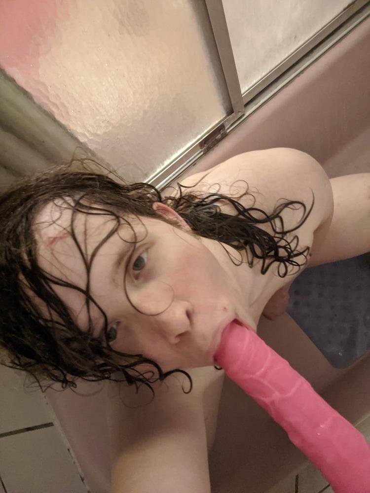 25P Long Haired Femboy Sucks and Fucks Big Pink Dildo