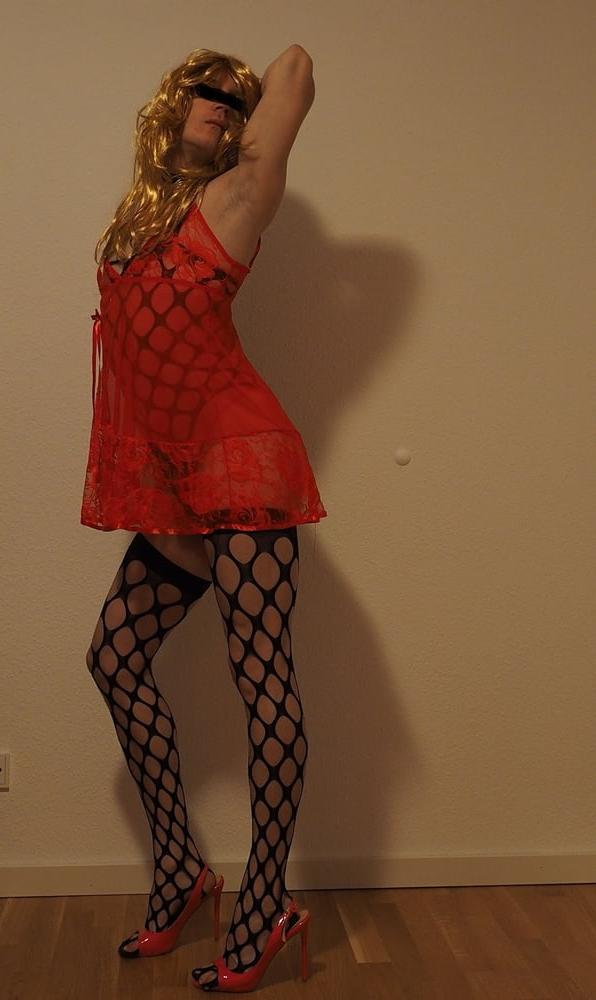 8P CD Simone in Red Lingerie is teasing