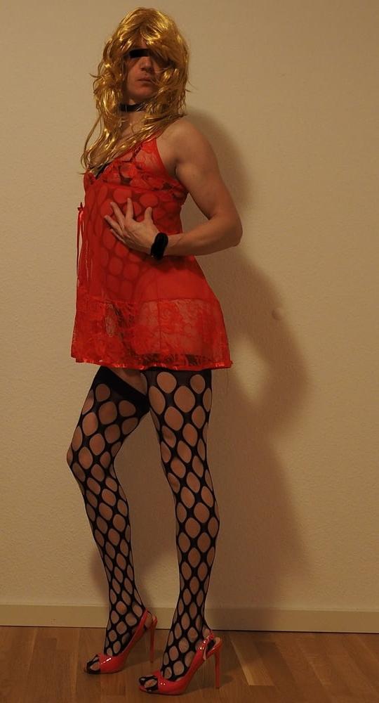 8P CD Simone in Red Lingerie is teasing