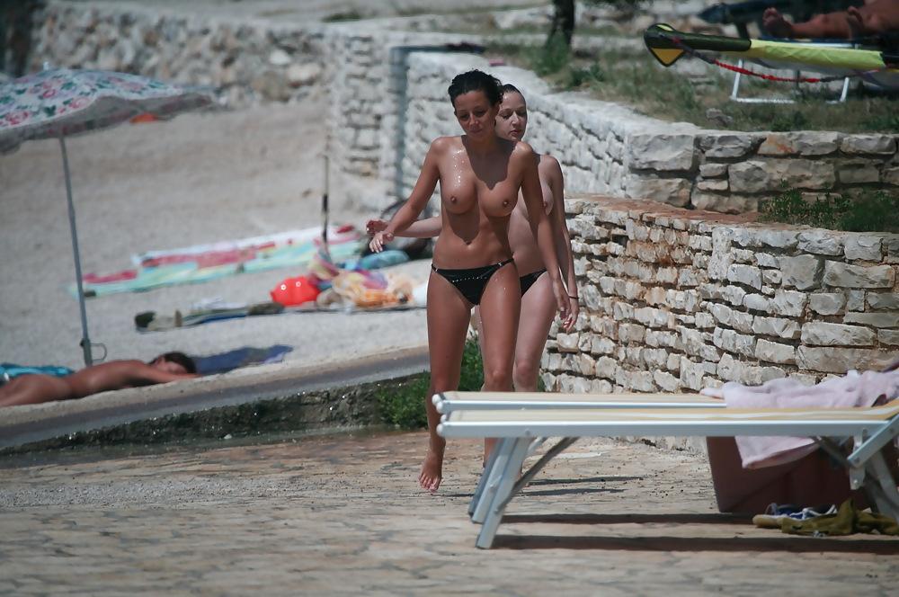 23P Gorgeous Pair Topless on Beach