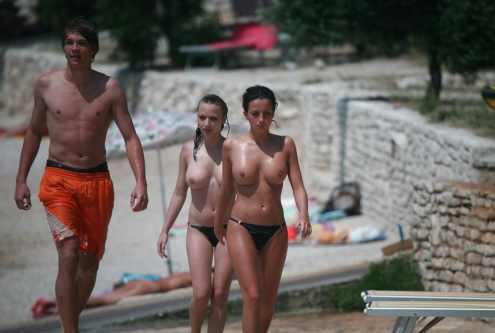 23P Gorgeous Pair Topless on Beach