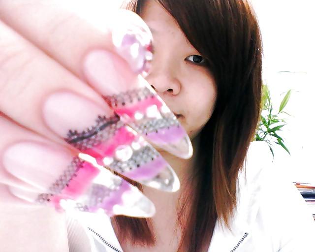 25P Asian chicks with long nails and long toenails