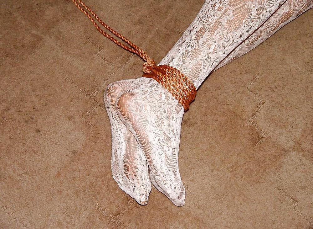 15P White Lace Stockings Tied Up 