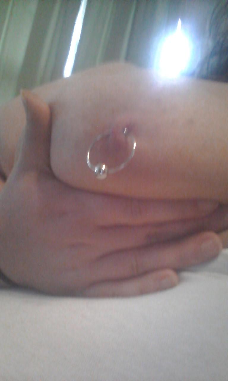 8P GF wearing her new nipple jewelry