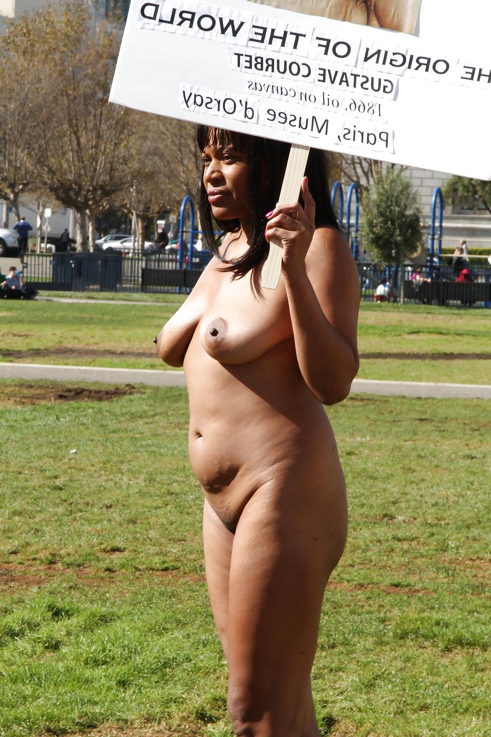 25P Black Woman Protesting Naked in Public