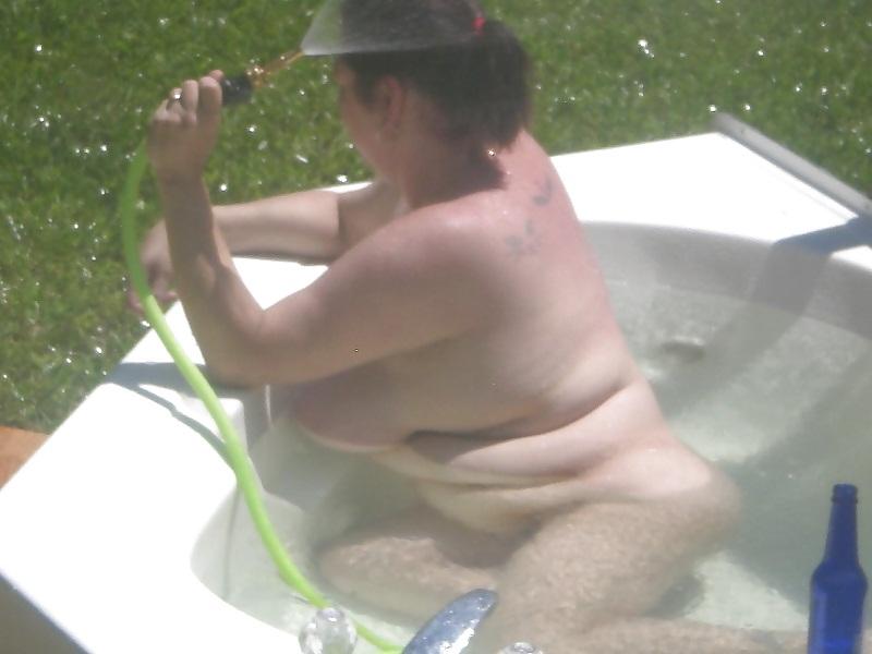 25P FAT BBW Trailer Trash wife outside