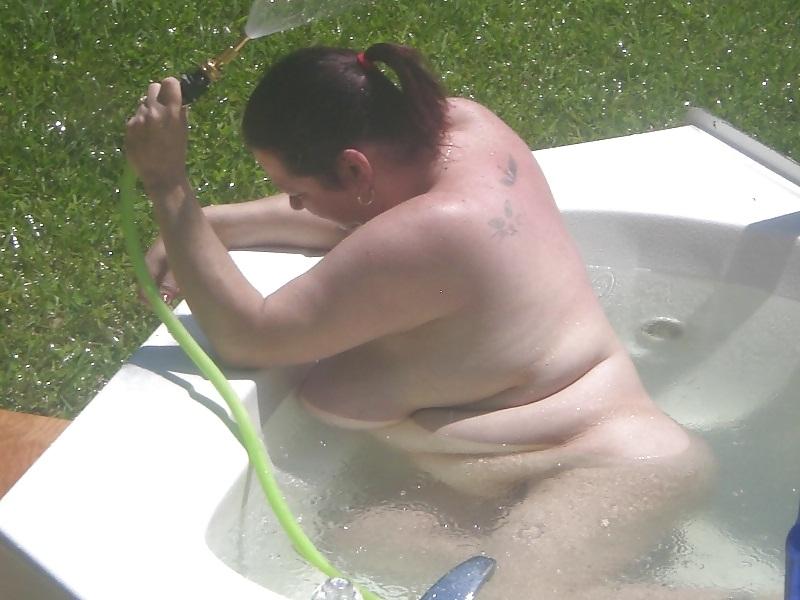 25P FAT BBW Trailer Trash wife outside