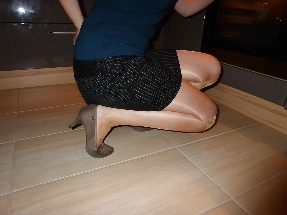 25P Nylons and shoes in the kitchen
