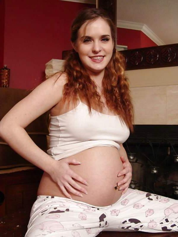 24P Gorgeous Pregnant Redhead Strips PJs