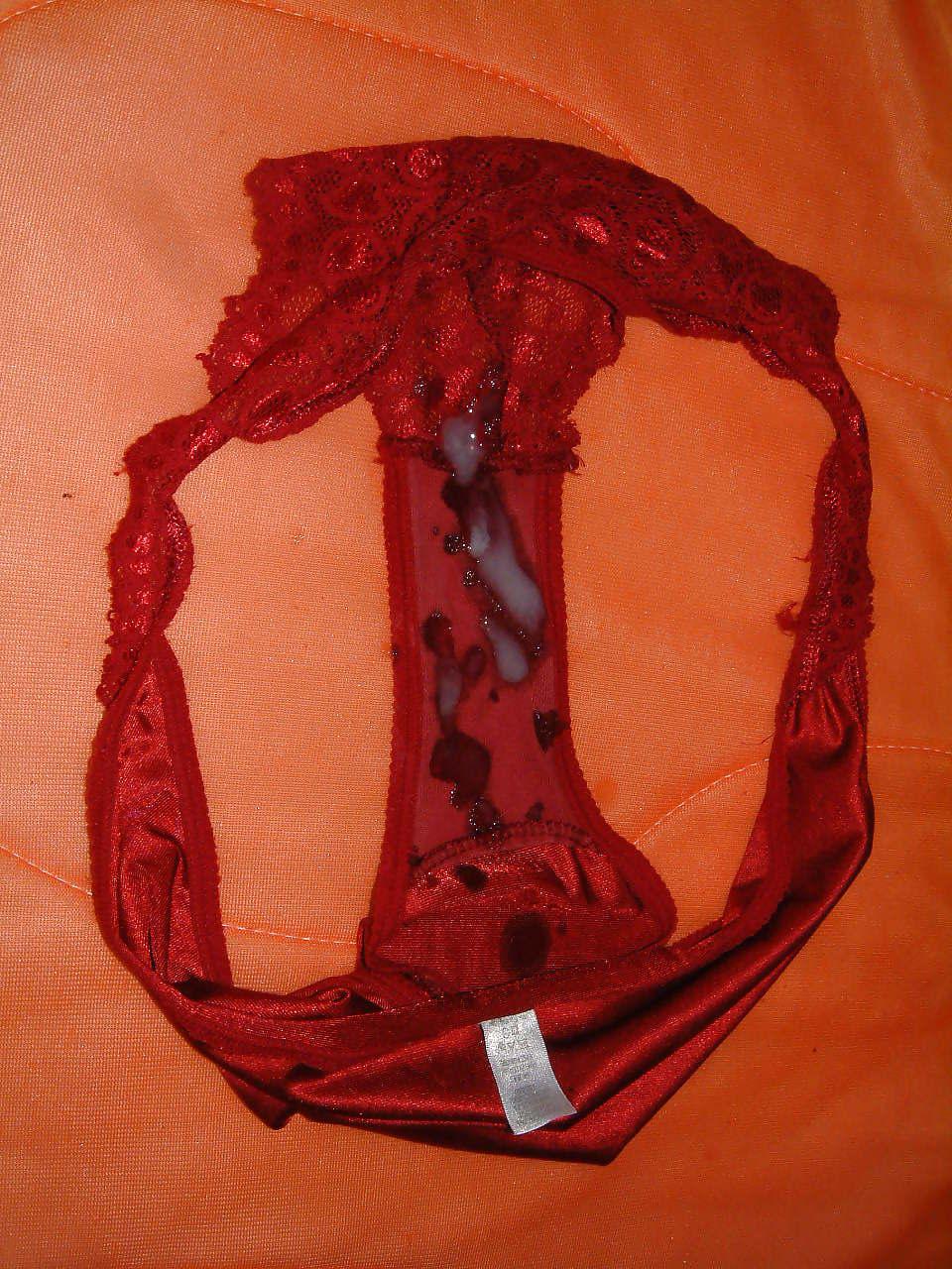 5P Red Silky Panty Cum 1