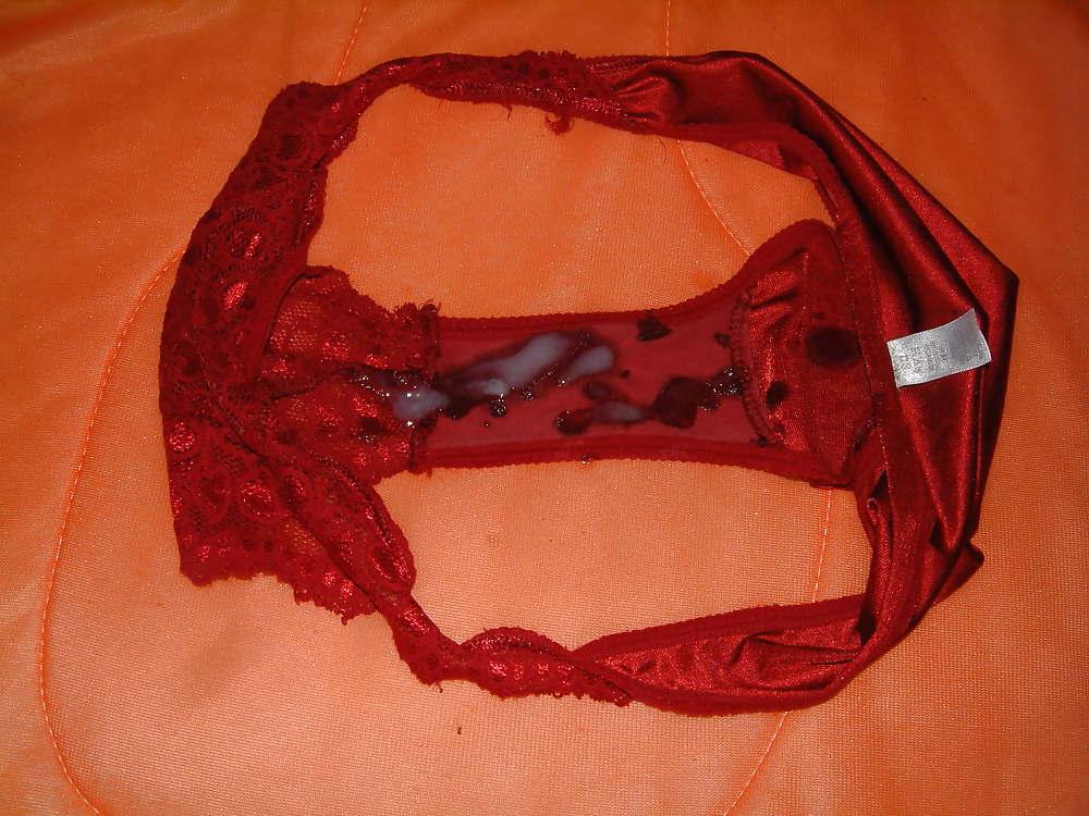 5P Red Silky Panty Cum 1