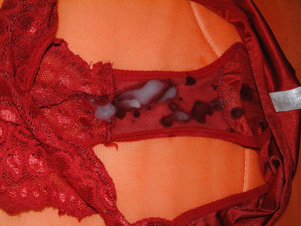 5P Red Silky Panty Cum 1