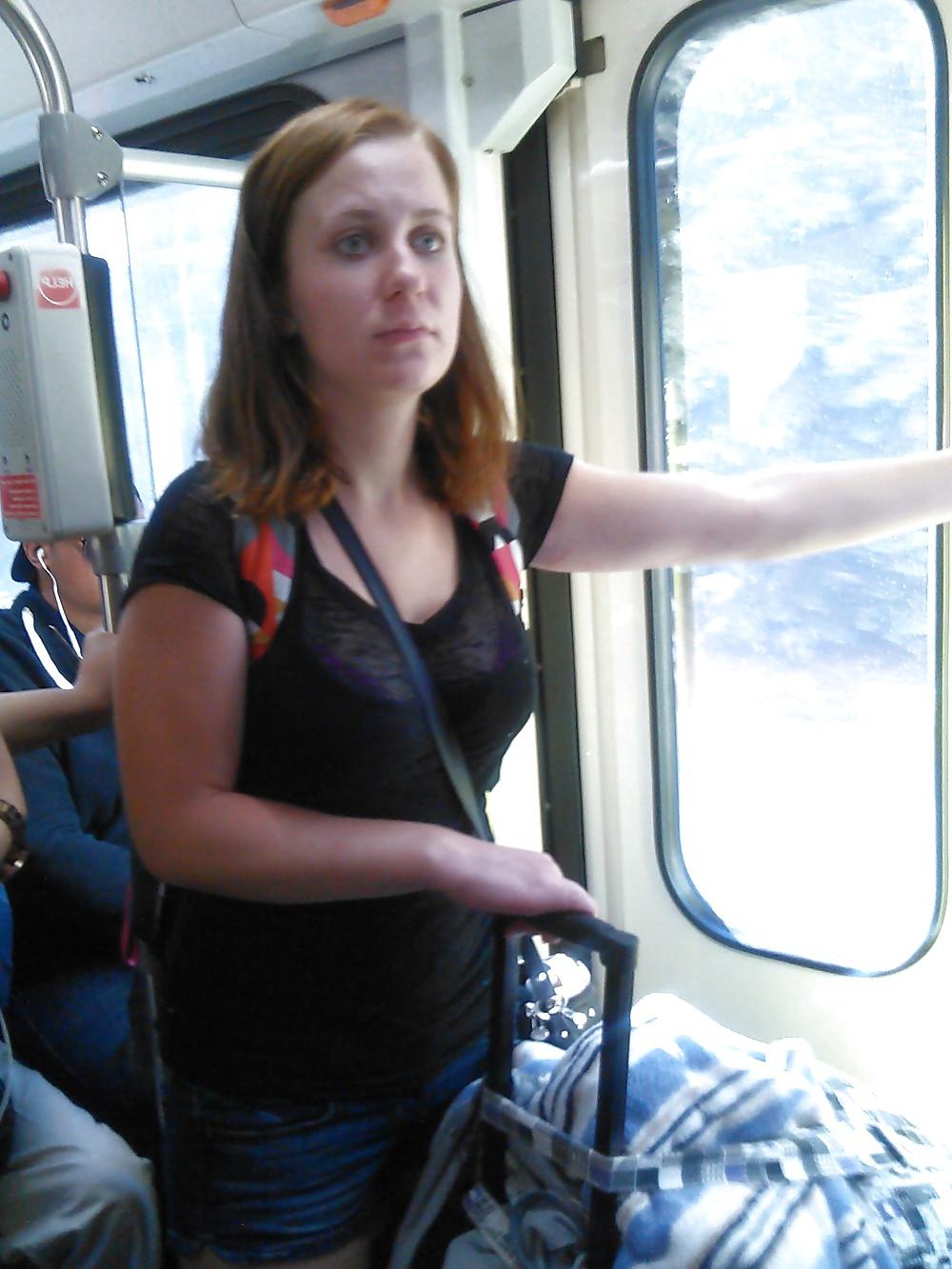20P Sexy redhead cleavage - right place, right time.