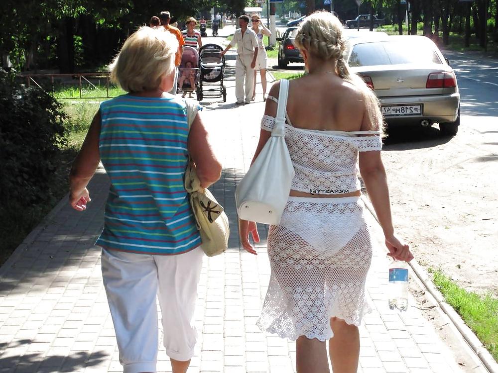 20P Hot Wives Wearing See Thru Dresses In Public