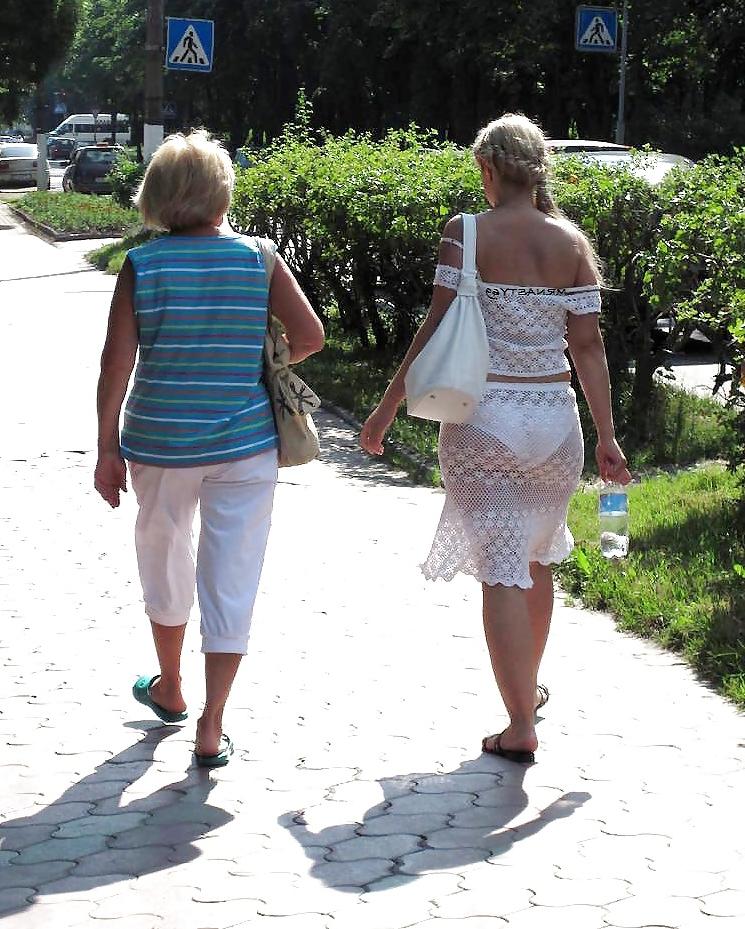 20P Hot Wives Wearing See Thru Dresses In Public