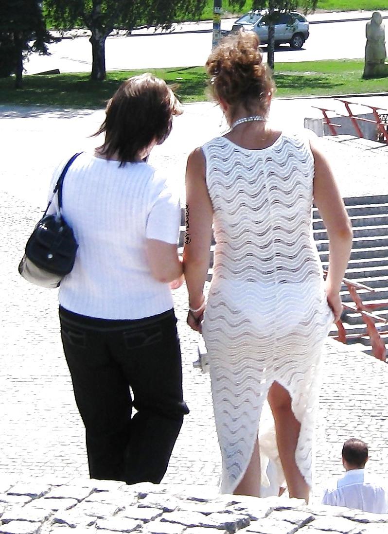 20P Hot Wives Wearing See Thru Dresses In Public