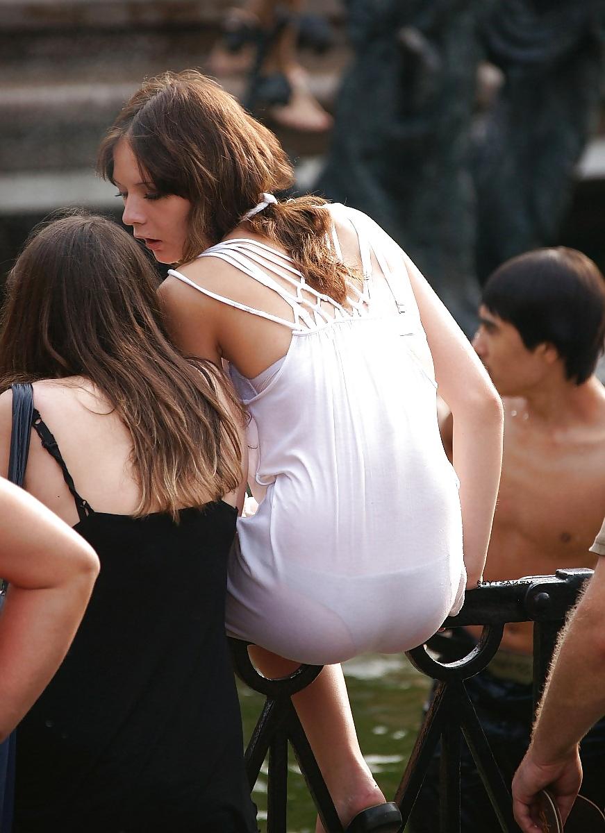 20P Hot Wives Wearing See Thru Dresses In Public