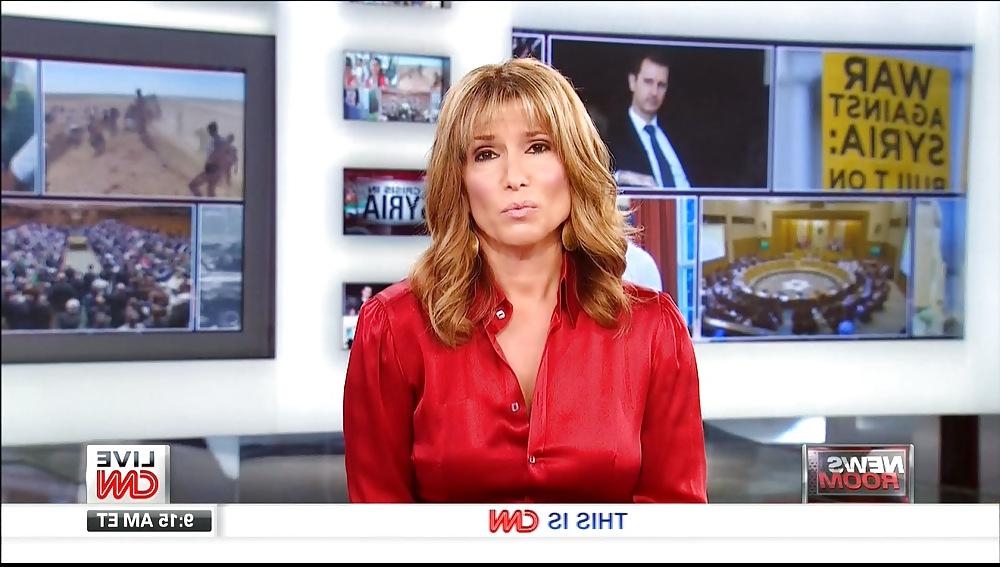 9P Carol Costello In Red Satin Blouse