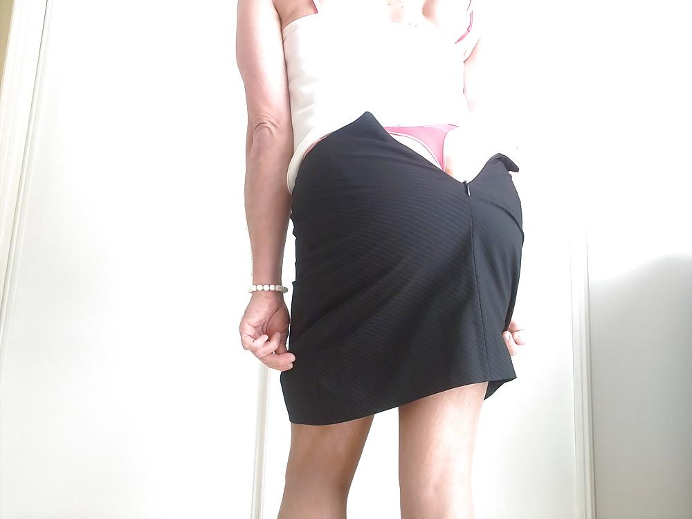 25P Classy lady, short skirt satin lingerie and stockings