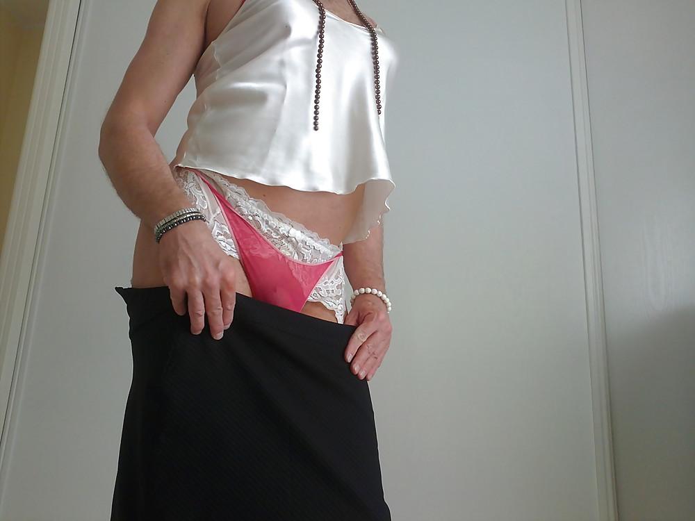 25P Classy lady, short skirt satin lingerie and stockings